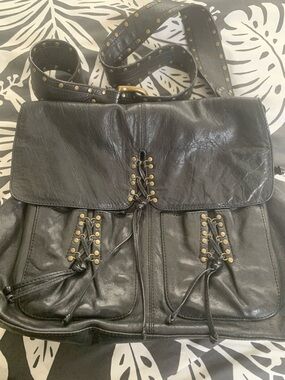 Vintage KOOBA Annie black leather messenger bag - Corset and Studs - heavy rock